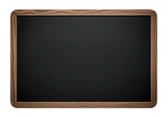 Empty black chalkboard with a vintage wooden frame for school. Isolated on transparent background, png