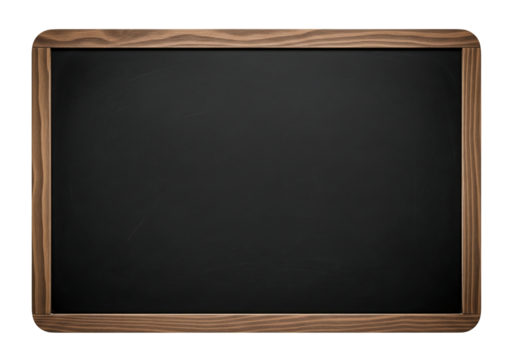 Empty black chalkboard with a vintage wooden frame for school. Isolated on transparent background, png