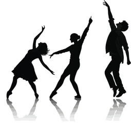 silhouettes of dancing people with white background.




