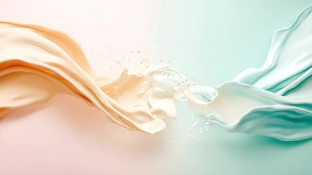 Colorful paint splashes in dynamic motion create an artistic display on a soft gradient background, showcasing vibrant hues and fluid textures