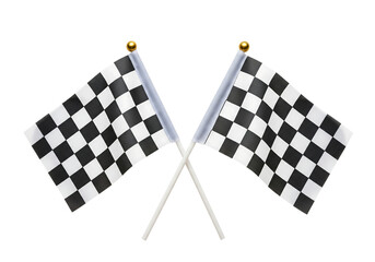 Fototapeta premium Two crossed black and white checkered flags for a race finish. Isolated on transparent background, png