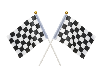 Two crossed black and white checkered flags for a race finish. Isolated on transparent background, png