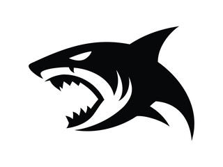 Fototapeta premium Modern and simple shark silhouette logo, negative spaced shark in black color logo icon vector template, esports wild shark logo