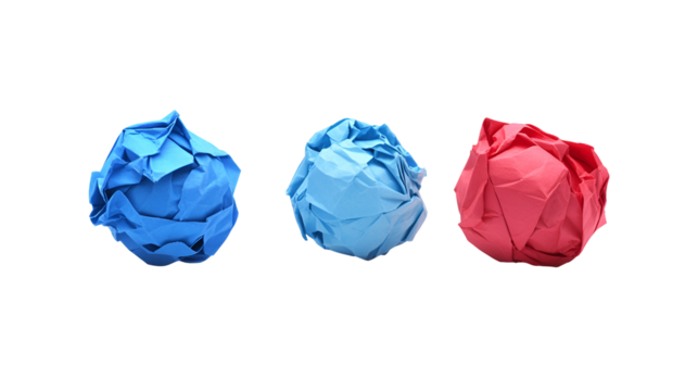 Crumpled paper balls blue red shades creative ideas