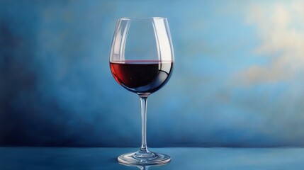 Glass of red wine on blue background.