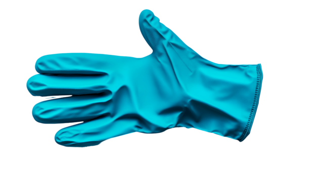A bright blue glove offers a helping hand on black background