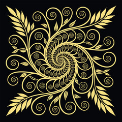 Elegant golden floral pattern design with swirls and leaves on a transparent background