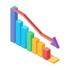Isometric Downward Trend Chart on Transparent Background