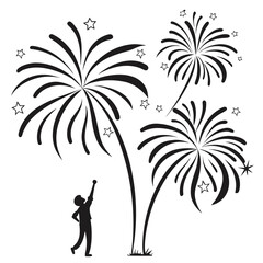 Obraz premium Festive fireworks display with silhouette figure celebration