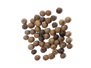 White pepper and black pepper isolated on white background with clipping path. Top view.