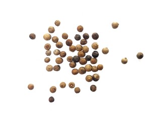 White pepper and black pepper isolated on white background with clipping path. Top view.