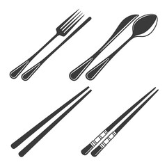 Fork spoon knife chopsticks utensil icons vector