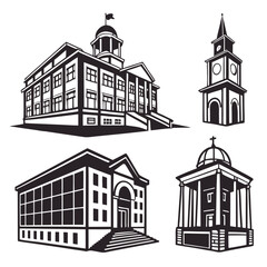 Four architectural building silhouettes architecture