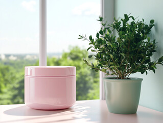 A vibrant green indoor plant in a ceramic pot brings a touch of nature to the modern home interior near a sunlit window