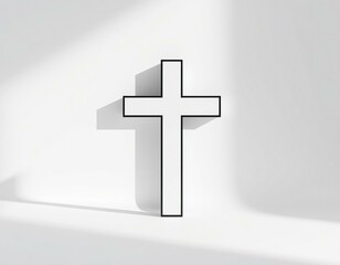 Obraz premium White Christian Cross with Black Outline and Shadow