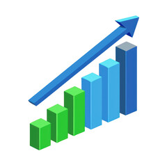 3d bar chart with upward arrow isolated on transparent background