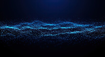 Abstract blue particles forming a wave in the dark