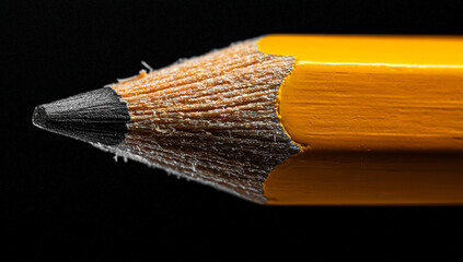 A macro closeup of a group of sharp wooden pencils and an eraser on a black background creates a colourful school design for drawing, art, and education