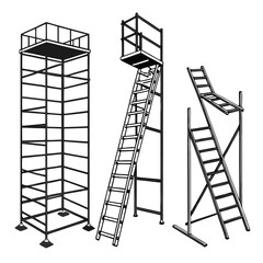 Industrial construction equipment silhouettes scaffolding