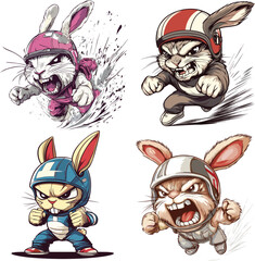 The angry rabbit with the helmet is doing the race vector style on white background