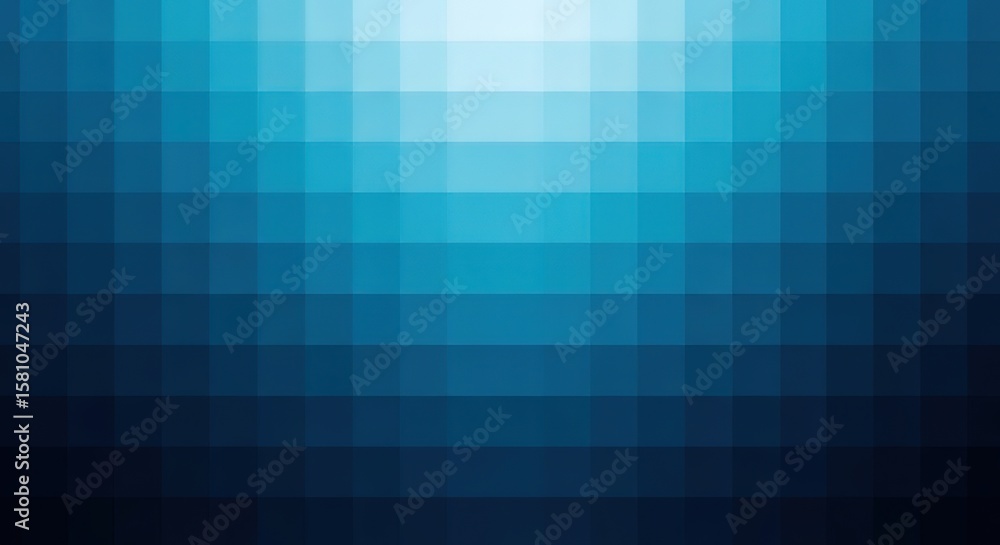 Poster abstract mosaic of deep blue and teal squares with a bright light source effect