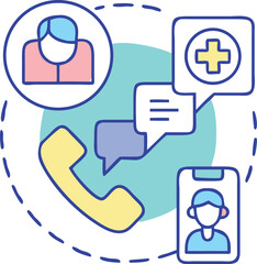 Doctor communication icons speech bubble, medical app, phone call, telemedicine.