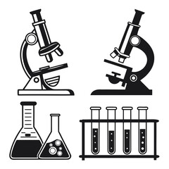 Microscopes and laboratory glassware science research