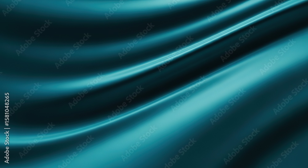 Poster abstract teal silk fabric with smooth waves and subtle light reflections creating a luxurious textur