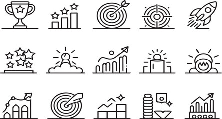 Business Success & Growth Line Icons - Goals, Achievements, Strategy & Innovation Symbols png and transparent icon 

