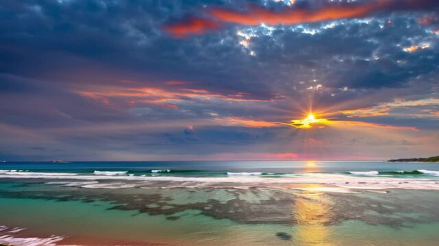Beautiful ocean beach sunset seascape nature background wallpaper stock footage video clip free use