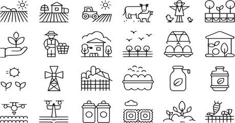 Agricultural and Farming Outline Icons - Cultivation, Harvest & Sustainable Farm Symbols , png and  transparent icon design 

