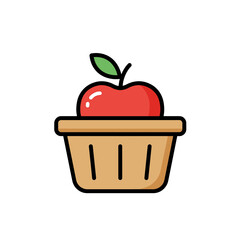 Red Apple Icon Brown Basket Bold Black Outline Simple Design