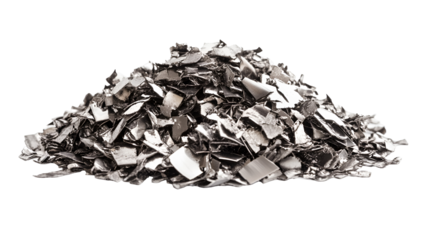 Pile of metallic silver shavings metal fragments