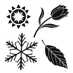 Seasonal symbols sun tulip snowflake leaf summer spring