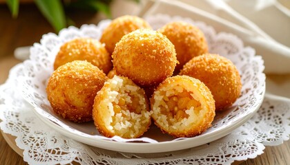 Arranging Fried Dough Balls with Sugar Coating B&aacute;nh R&aacute;n. Traditional Vietnamese Dessert