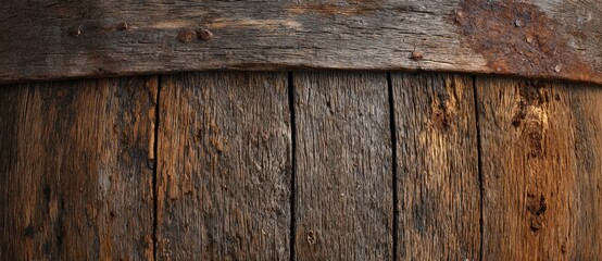 Fototapeta premium Wooden barrel with rough texture and ample copy space against a dark background perfect for rustic-themed designs