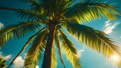 coconut palm tree on blue sky