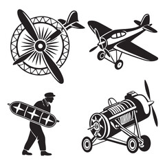 Vintage Aircraft and Pilot Silhouettes airplane propeller © zalal