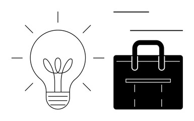 Lightbulb with sprouting seedling symbolizing creativity and growth alongside a briefcase. Ideal for innovation, entrepreneurship, business strategy, growth ideas, sustainability, professional