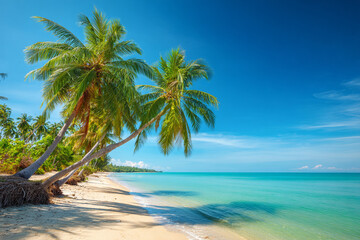 Travel destination with tropical beach and palm trees
