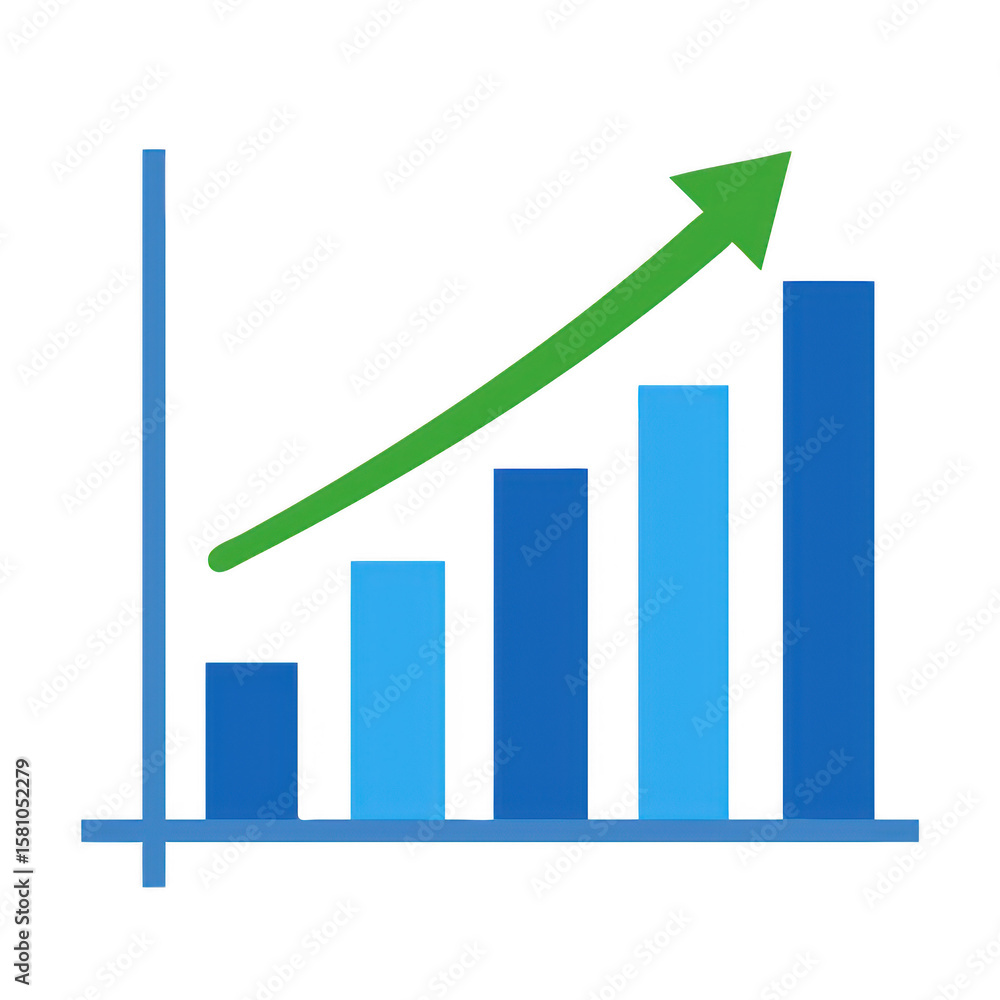 Poster rising bar graph with arrow on transparent background
