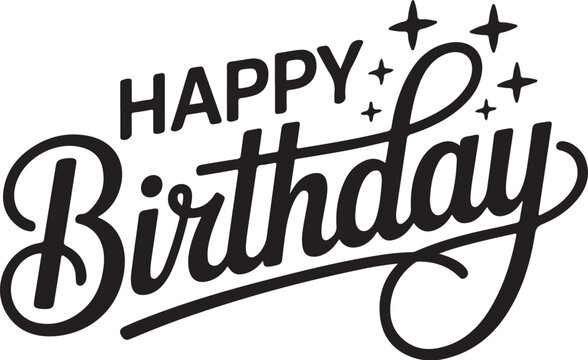 Vector art of happy birthday calligraphy with stars isolated on white background