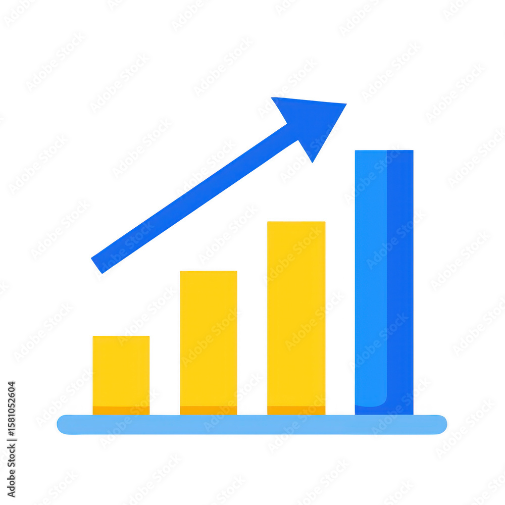 Poster rising bar graph with arrow on transparent background