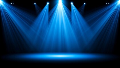 Blue stage lights spotlighting a dark stage