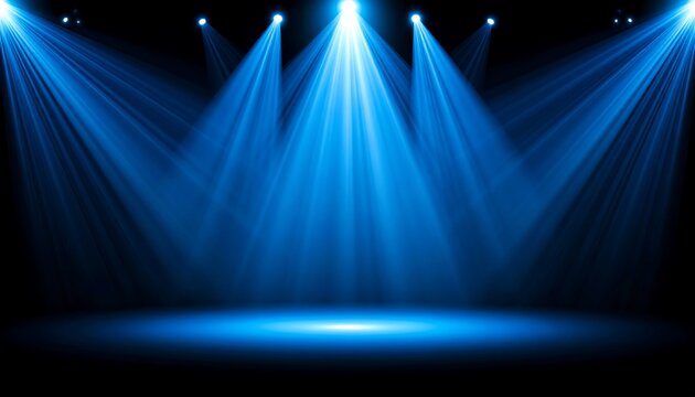 Blue stage lights spotlighting a dark stage