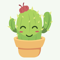 Cute cartoon succulent smiling summer characters prickly cacti vector set collection. Mexican desert plants blooming flowers. Childish nursery greenery foliage