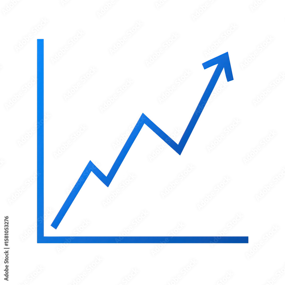 Poster blue line graph showing upward trend isolated on transparent background