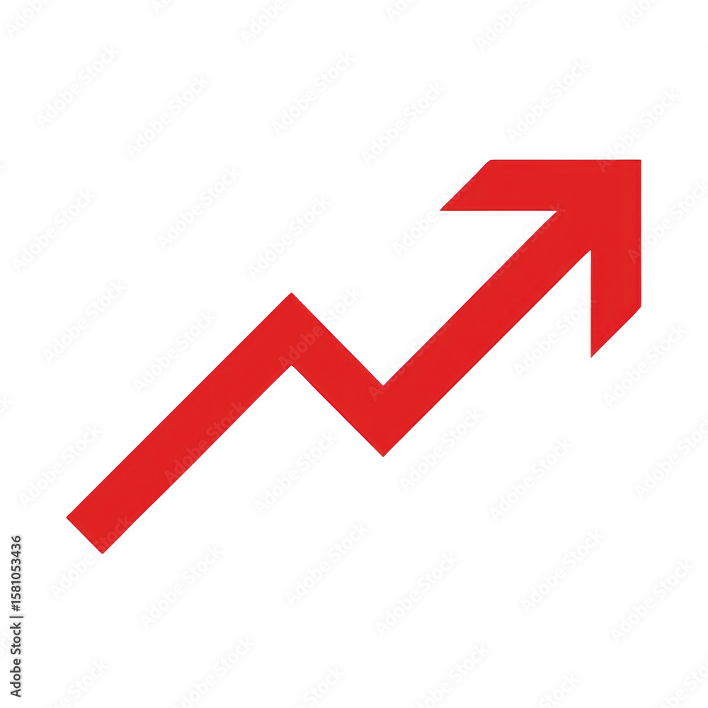 Poster red upward trending arrow isolated on transparent background