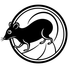 Stylized black mouse silhouette in a circular frame isolated on white background