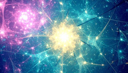 Obraz premium Abstract light background, A stunning visual of a neural network expanding into infinity, with pulsating nodes